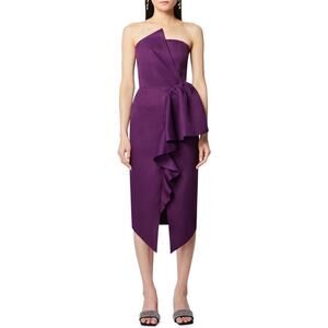 Elliatt Strapless Purple Midi Dress with Ruffle Detail | Size Small 812B2